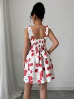 Rochie Scurta Serisa Alba cu Cirese - imagine 2
