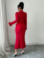 Compleu Laura Rosu format din Fusta Midi si Sacou - imagine 2