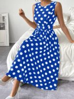 Rochie Midi Lusie Albastra cu Buline Albe - imagine 3