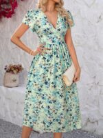 Rochie Midi Sorina Vernil cu Print Albastru