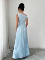 Rochie Lunga Vivian Bleu cu Pliuri - imagine 2