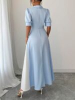 Rochie Lunga Corina Bleu cu Alb - imagine 2