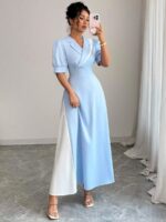 Rochie Lunga Corina Bleu cu Alb - imagine 3