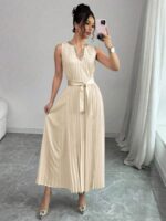 Rochie Lunga Adina Crem cu Pliuri