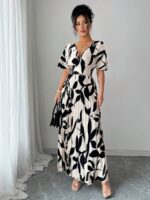 Rochie Lunga Ivana Alba cu Print Negru - imagine 3