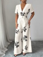 Salopeta Lunga Jensa Crem cu Print Negru - imagine 3