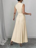Rochie Lunga Adina Crem cu Pliuri - imagine 2