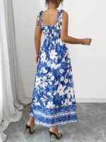 Rochie Lunga Ralia Albastra cu Print Floral Alb - imagine 2