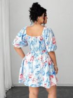 Rochie Scurta Arlina Alba cu Print Rosu si Bleu - Marimi Mari - imagine 2