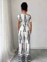 Salopeta Lunga Zehra Alba cu Print Negru - imagine 2