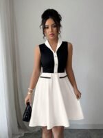 Rochie Scurta Isidora Alba cu Negru