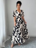Rochie Lunga Ivana Alba cu Print Negru