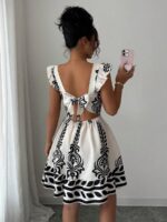 Rochie Scurta Mariella Alba cu Print Negru - imagine 2