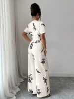 Salopeta Lunga Jensa Crem cu Print Negru - imagine 2