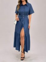 Rochie Lunga Ophelia Albastra - Marimi Mari - imagine 3