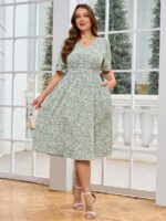 Rochie Midi Lea Alba cu Print Vernil - Marimi Mari