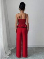 Compleu Thilly Rosu format din Top si Pantalon - imagine 2