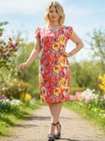 Rochie Midi dreapta cu imprimeu floral multicolor Joana Rosie
