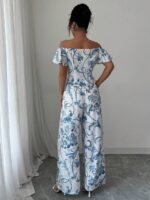 Compleu Aada Alb cu Print Bleu format din Camasa si Pantalon - imagine 2