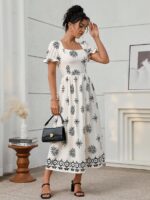 Rochie Midi Adda Crem cu Print Negru