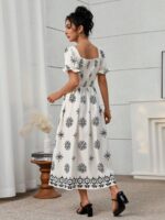 Rochie Midi Adda Crem cu Print Negru - imagine 2