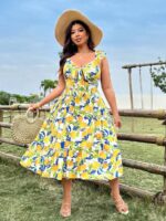 Rochie Midi Adria Alba cu Print Lamai - Marimi Mari