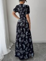 Rochie Lunga Agafia Neagra cu Fluturi Bleu - imagine 2