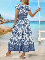 Rochie Lunga Aihmee Alba cu Print floral Albastru - imagine 2