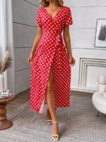 Rochie Midi Alima Rosie cu Buline Albe