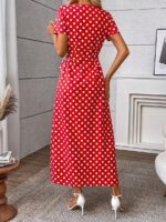 Rochie Midi Alima Rosie cu Buline Albe - imagine 2
