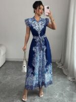 Rochie Lunga Alma Bleumarin cu Print Bleu
