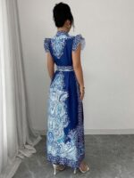 Rochie Lunga Alma Bleumarin cu Print Bleu - imagine 2