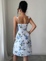Rochie Scurta Amunda Alba cu Print Floral Bleu - imagine 2