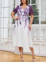 Rochie Midi Andrey Alba cu Print Mov - Marimi Mari