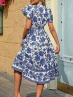 Rochie Midi Bertina Alba cu Print Floral Albastru - imagine 2