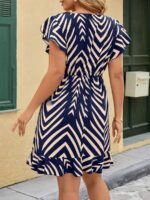 Rochie Scurta Biella Bleumarin cu Print Bej - Marimi Mari - imagine 2