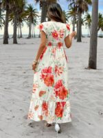 Rochie Lunga Carlita Crem cu Print Multicolor - imagine 2