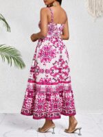 Rochie Lunga Cindy Alba cu Print Roz - imagine 2