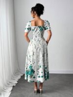 Rochie Midi Deana Alba cu Print Floral Turcoaz - imagine 2