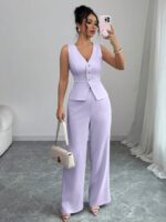 Compleu Delfy Lila format din Vesta si Pantalon