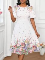 Rochie Midi Dessie Alba cu Print Floral Multicolor