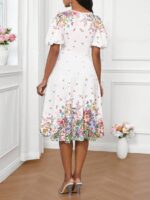 Rochie Midi Dessie Alba cu Print Floral Multicolor - imagine 2
