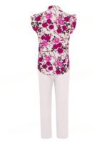 Compleu Dicte format din Camasa Alba cu Print Floral Roz si Pantalon Alb - imagine 2