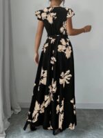 Rochie Lunga Dora Neagra cu Print Bej - imagine 2