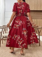 Rochie Lunga Doria Grena cu Print Floral - Marimi Mari - imagine 2