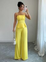 Compleu Eevi Galben format din Top si Pantalon