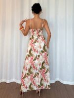 Rochie Lunga Eleri Alba cu Print Floral Multicolor - imagine 2