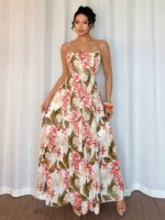 Rochie Lunga Eleri Alba cu Print Floral Multicolor