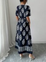 Rochie Lunga Elli Neagra cu Print Alb - Marimi Mari - imagine 2