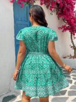 Rochie Scurta Emma Verde cu Print Alb - Marimi Mari - imagine 2
